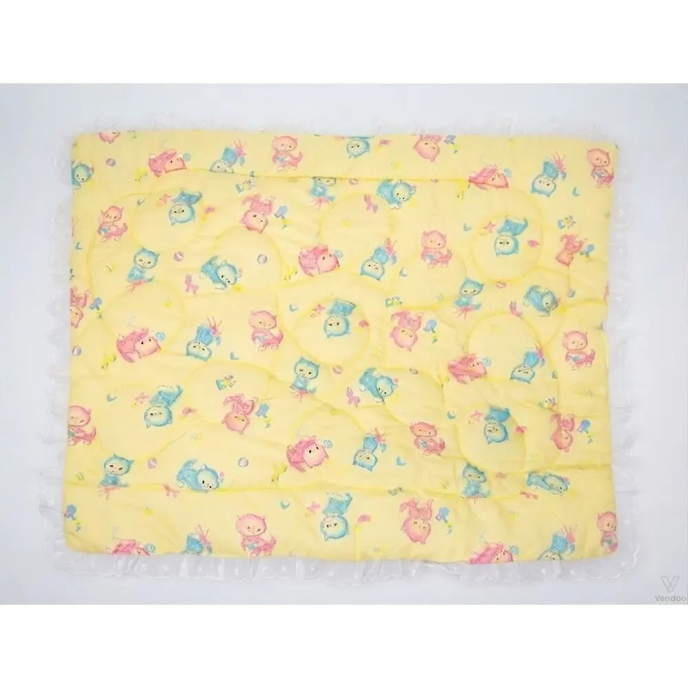 Vintage Standard Mattress Co Baby Quilted Baby Blanket Yellow Ruffle Kittens